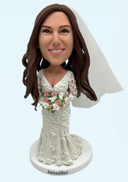 Personalized Bobblehead For Bride With Wedding Dress